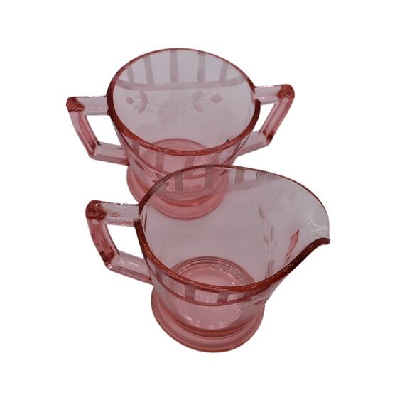 Vintage Pink Creamer And Sugar Bowl Depression Glass - Picture 6 of 8